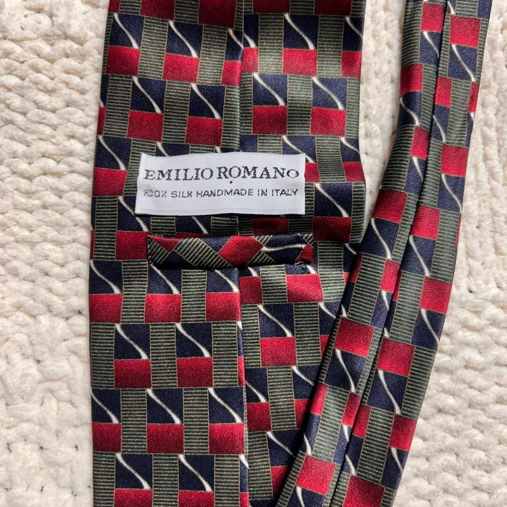 Emilio Romano Black Gray Red Silk Tie